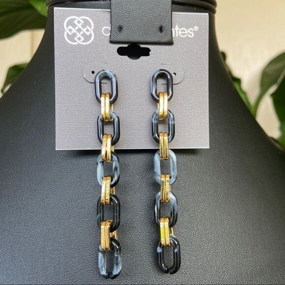 Waterfall Chain Link Gold Black Daisy Fuentes Fashion Earrings $16ea / 3 for $25 - Picture 7 of 7